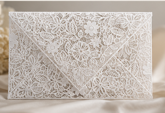 Enveloppe de mariage en dentelle blanche en 3D, motifs floraux élégants, LiVD Elegant Invitations